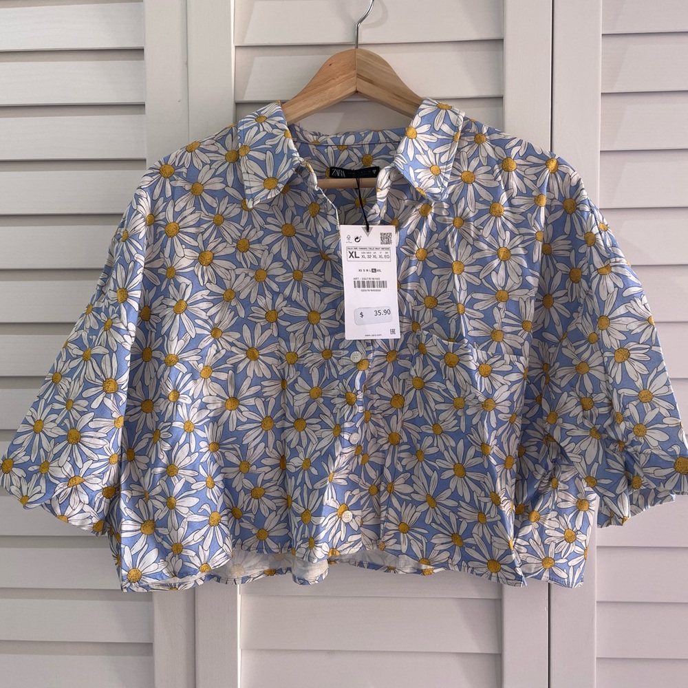 Zara, XL cropped floral shirt